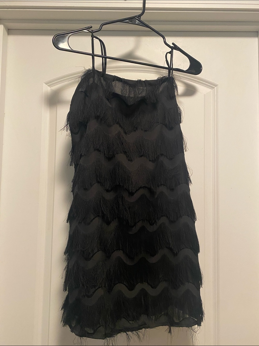 Black Fringe Layered Mini Dress - Women